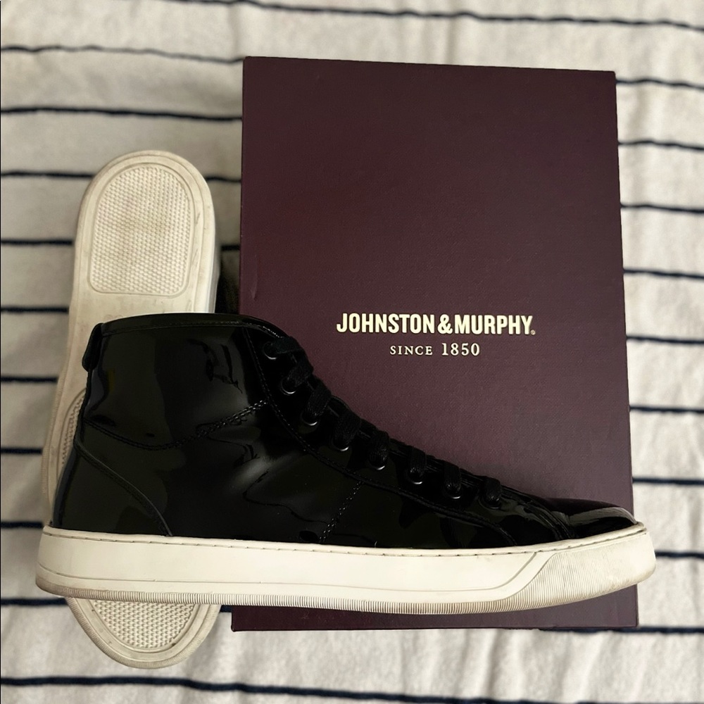Johnston & Murphy: Alister Black Patent Leather High-Top Sneaker